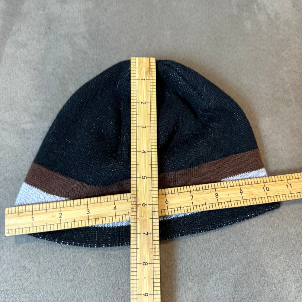 Knit Beanie Black Brown White Stripe Men's One Size Skater Snowboard Hippie - Picture 4 of 4